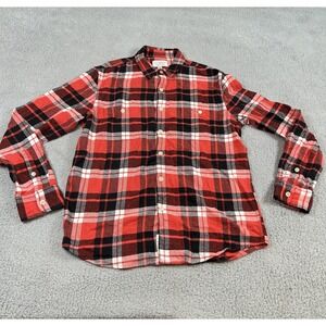 Lucky Brand Shirt Mens Medium Red Black Plaid Saturday Stretch Flannel Button Up